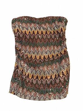 Multicolor Knit Strapless Tube Top with Leaf Motif